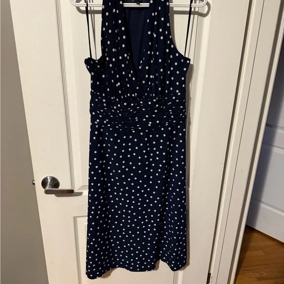 Elegant Navy Polka Dot Dress - Picture 2 of 4